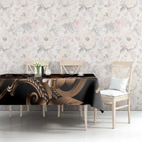Brown Hafa Adai Guam Tablecloth Chamorro Latte Stone Hand With Plumeria
