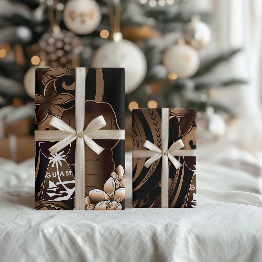 Brown Hafa Adai Guam Wrapping Paper Chamorro Latte Stone Hand With Plumeria - Polynesian Pride