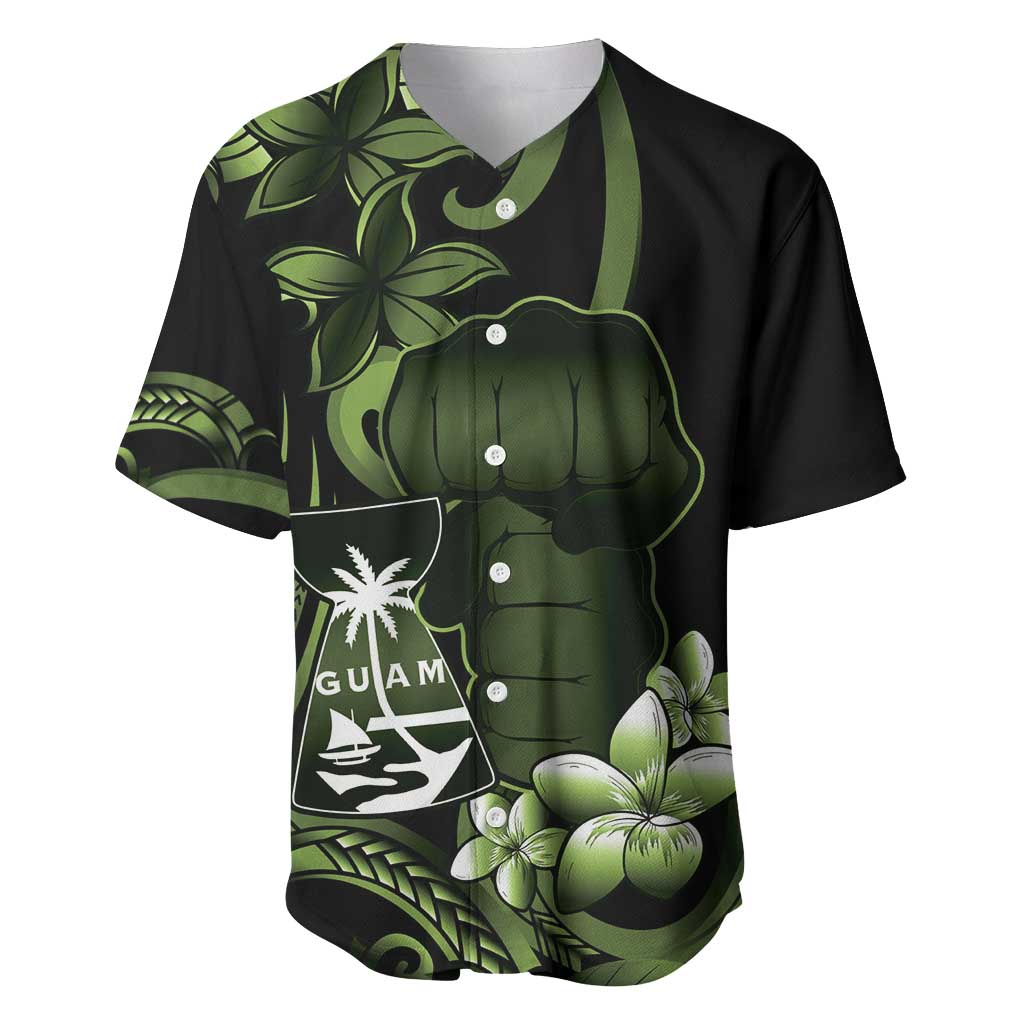 Green Hafa Adai Guam Baseball Jersey Chamorro Latte Stone Hand With Plumeria LT14 Green - Polynesian Pride