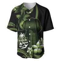 Green Hafa Adai Guam Baseball Jersey Chamorro Latte Stone Hand With Plumeria LT14 Green - Polynesian Pride