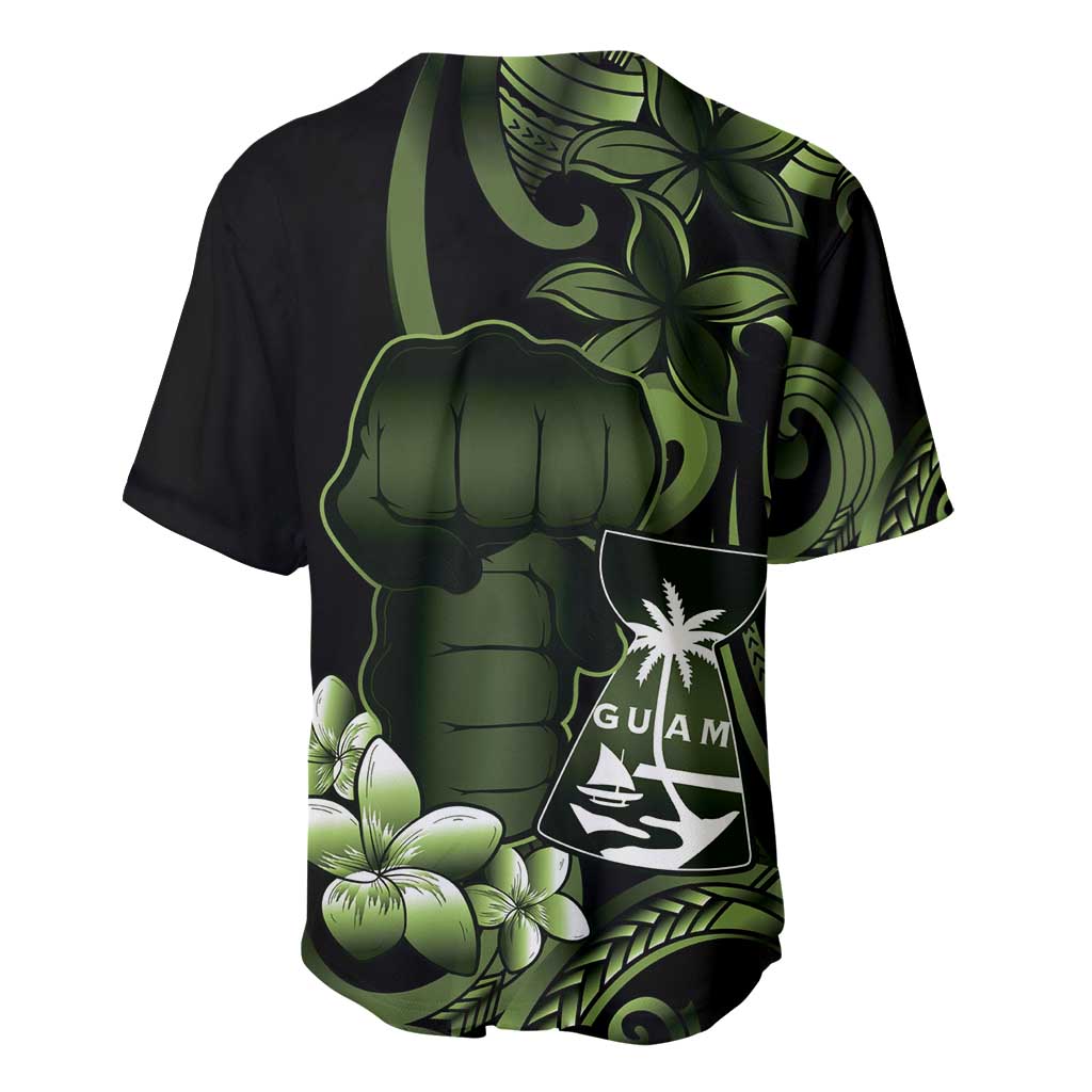 Green Hafa Adai Guam Baseball Jersey Chamorro Latte Stone Hand With Plumeria LT14 - Polynesian Pride