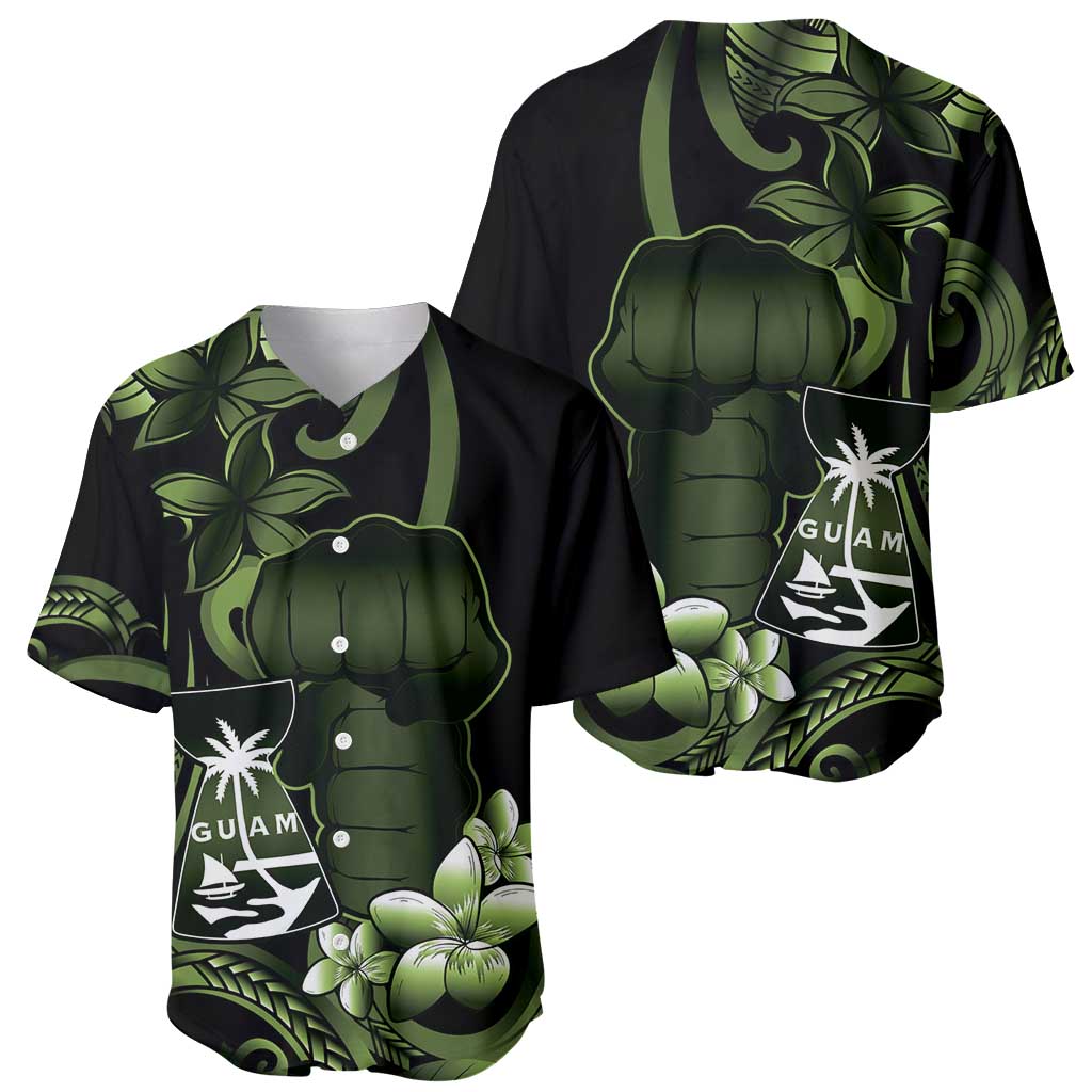 Green Hafa Adai Guam Baseball Jersey Chamorro Latte Stone Hand With Plumeria LT14 - Polynesian Pride