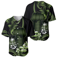 Green Hafa Adai Guam Baseball Jersey Chamorro Latte Stone Hand With Plumeria LT14 - Polynesian Pride