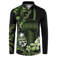 Green Hafa Adai Guam Button Sweatshirt Chamorro Latte Stone Hand With Plumeria