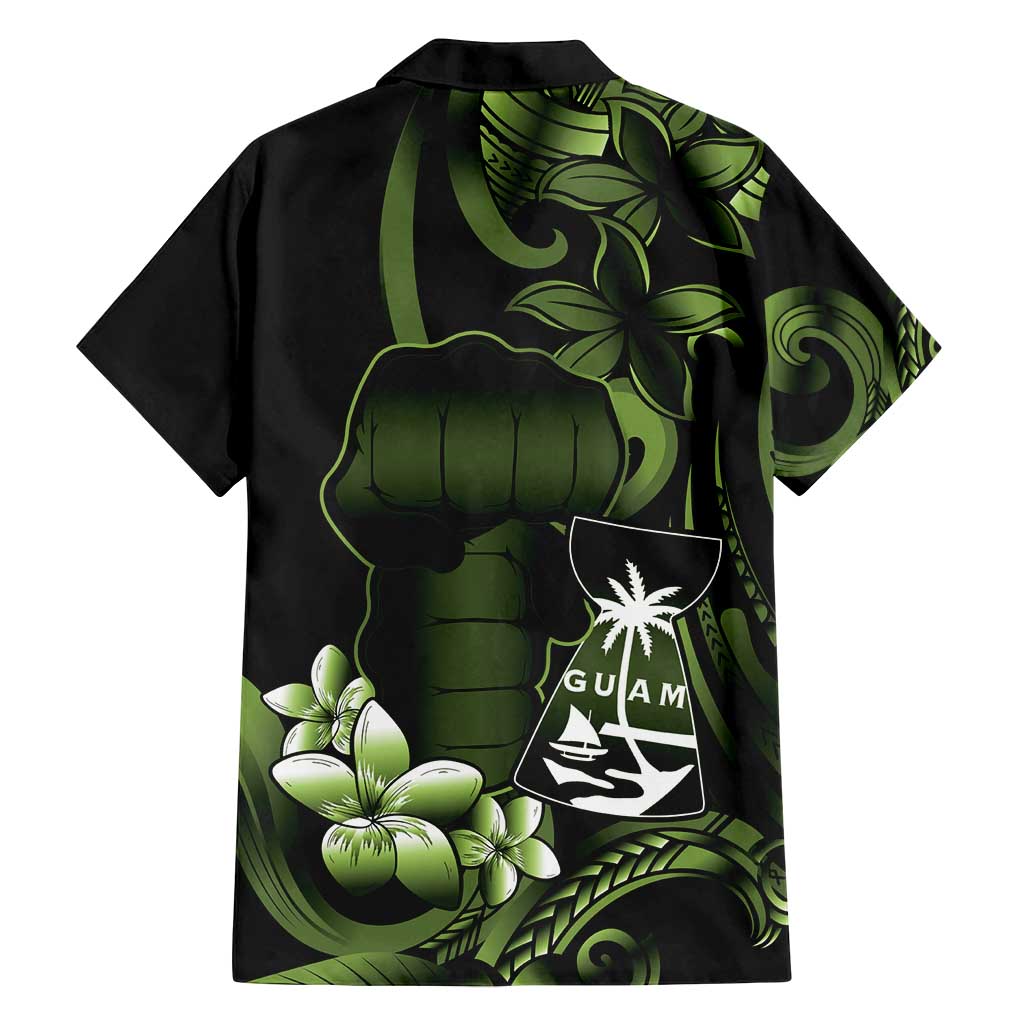 Green Hafa Adai Guam Family Matching Long Sleeve Bodycon Dress and Hawaiian Shirt Chamorro Latte Stone Hand With Plumeria LT14 - Polynesian Pride