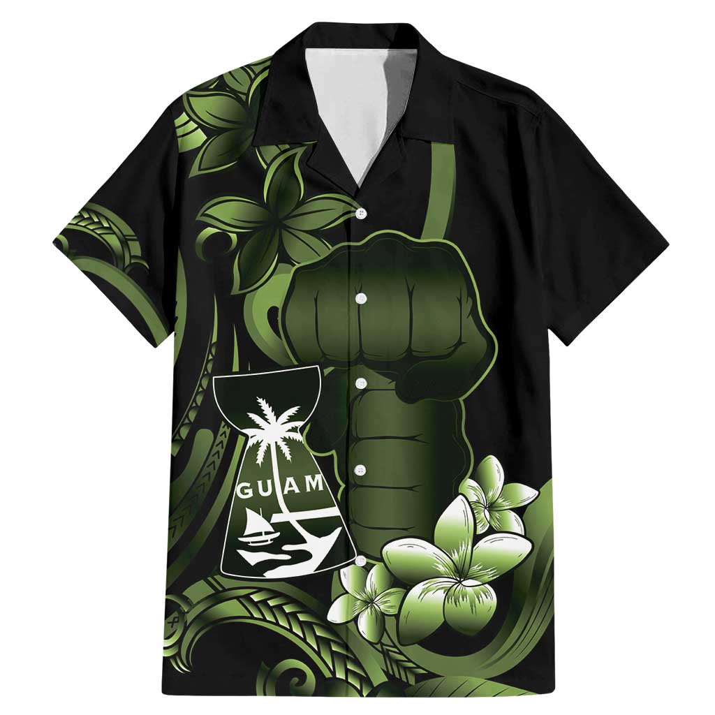 Green Hafa Adai Guam Family Matching Mermaid Dress and Hawaiian Shirt Chamorro Latte Stone Hand With Plumeria LT14 Dad's Shirt - Short Sleeve Green - Polynesian Pride