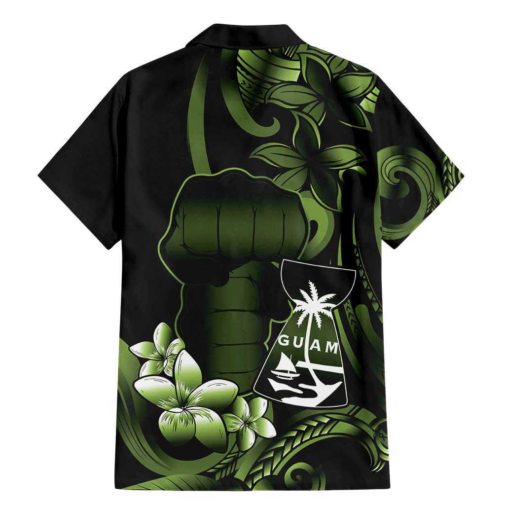 Green Hafa Adai Guam Family Matching Mermaid Dress and Hawaiian Shirt Chamorro Latte Stone Hand With Plumeria LT14 - Polynesian Pride