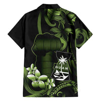 Green Hafa Adai Guam Family Matching Off Shoulder Maxi Dress and Hawaiian Shirt Chamorro Latte Stone Hand With Plumeria LT14 - Polynesian Pride