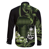 Green Hafa Adai Guam Family Matching Off Shoulder Maxi Dress and Hawaiian Shirt Chamorro Latte Stone Hand With Plumeria LT14 - Polynesian Pride