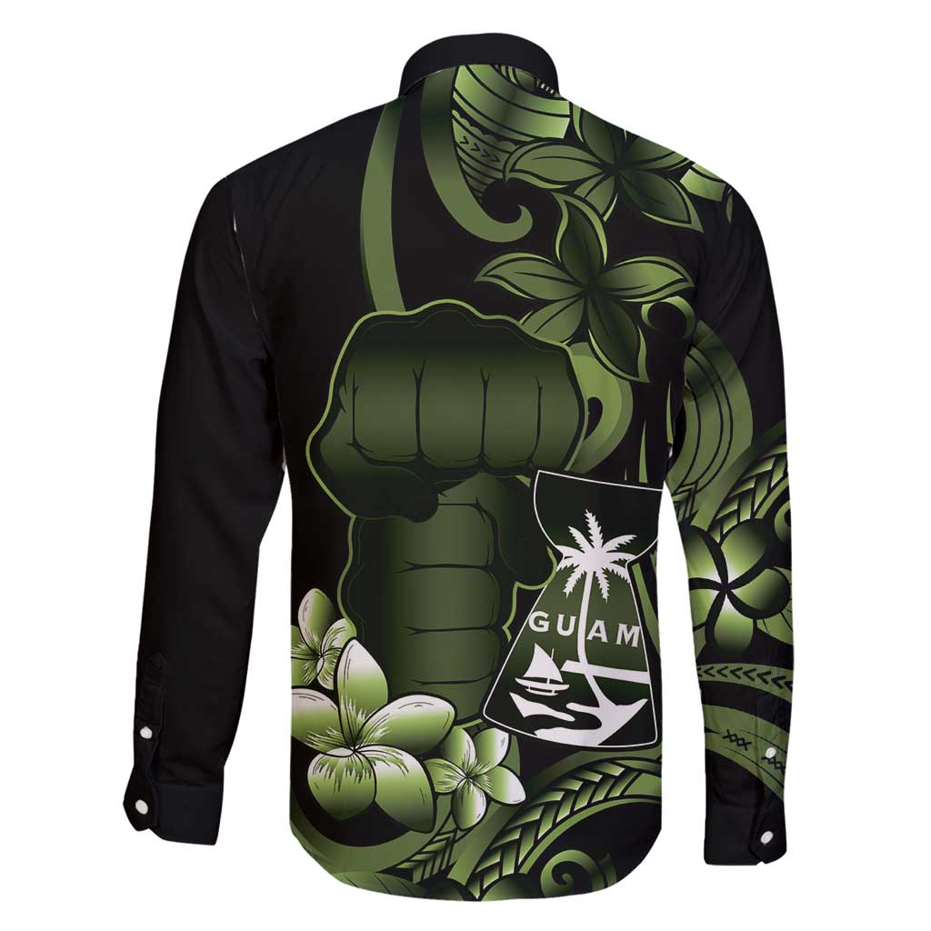 Green Hafa Adai Guam Family Matching Puletasi and Hawaiian Shirt Chamorro Latte Stone Hand With Plumeria LT14 - Polynesian Pride