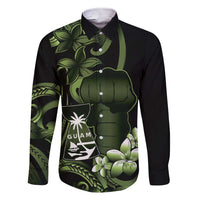 Green Hafa Adai Guam Family Matching Short Sleeve Bodycon Dress and Hawaiian Shirt Chamorro Latte Stone Hand With Plumeria LT14 Dad's Shirt - Long Sleeve Green - Polynesian Pride
