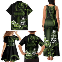 Green Hafa Adai Guam Family Matching Tank Maxi Dress and Hawaiian Shirt Chamorro Latte Stone Hand With Plumeria LT14 - Polynesian Pride