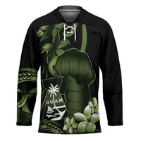 Green Hafa Adai Guam Hockey Jersey Chamorro Latte Stone Hand With Plumeria - Polynesian Pride