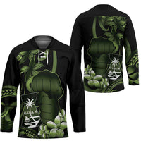 Green Hafa Adai Guam Hockey Jersey Chamorro Latte Stone Hand With Plumeria - Polynesian Pride