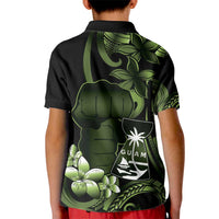 Green Hafa Adai Guam Kid Polo Shirt Chamorro Latte Stone Hand With Plumeria