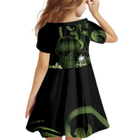 Green Hafa Adai Guam Kid Short Sleeve Dress Chamorro Latte Stone Hand With Plumeria