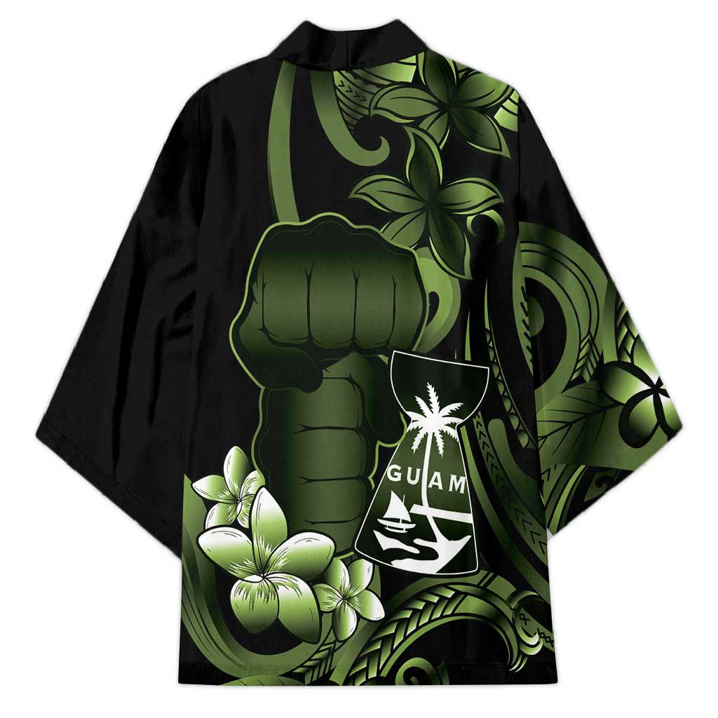 Green Hafa Adai Guam Kimono Chamorro Latte Stone Hand With Plumeria - Polynesian Pride