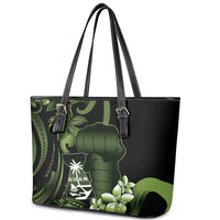 Green Hafa Adai Guam Leather Tote Bag Chamorro Latte Stone Hand With Plumeria LT14 - Polynesian Pride
