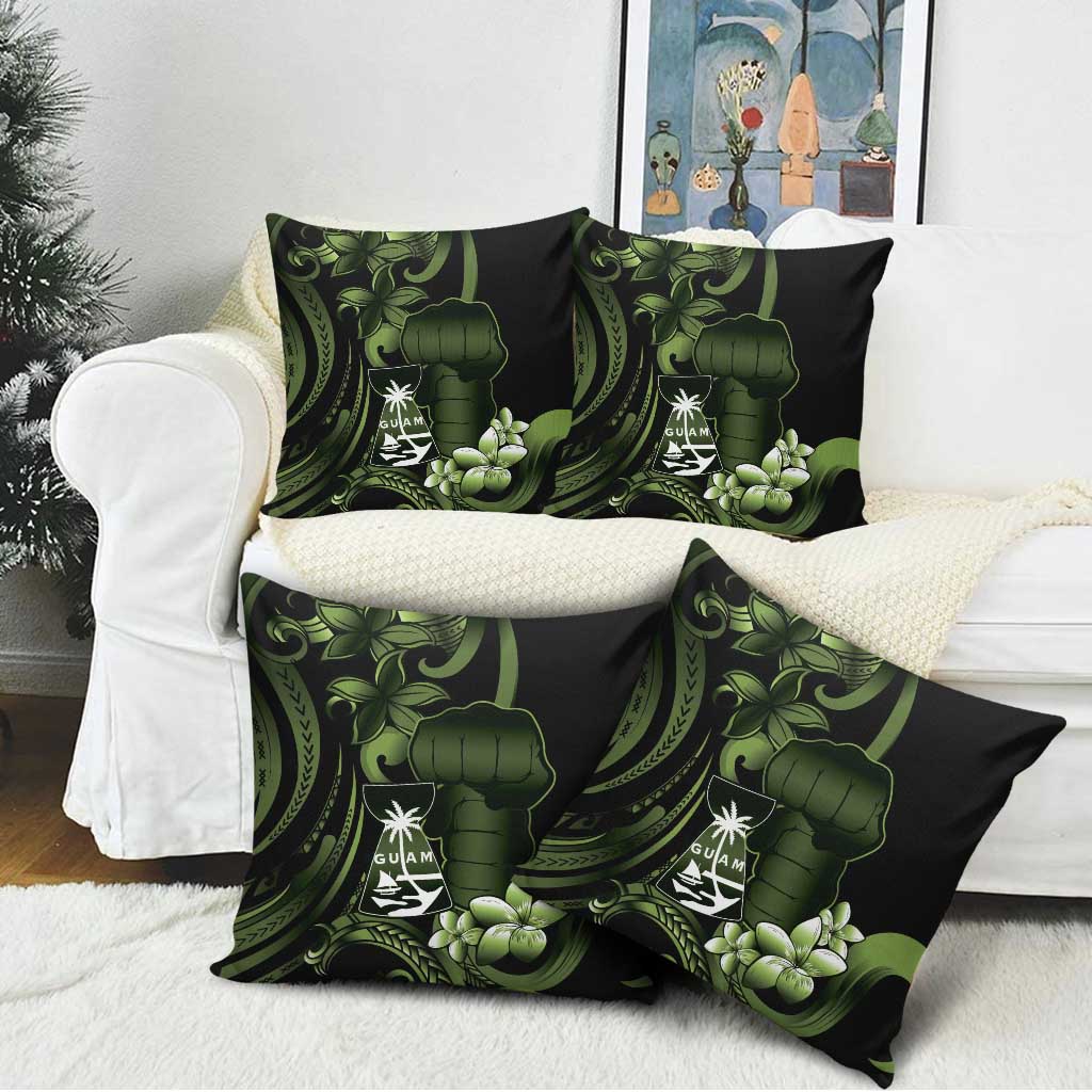 Green Hafa Adai Guam Pillow Cover Chamorro Latte Stone Hand With Plumeria - Polynesian Pride