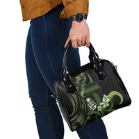 Green Hafa Adai Guam Shoulder Handbag Chamorro Latte Stone Hand With Plumeria