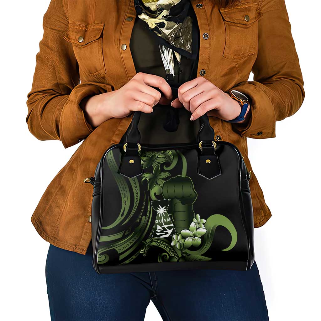 Green Hafa Adai Guam Shoulder Handbag Chamorro Latte Stone Hand With Plumeria