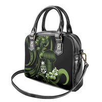 Green Hafa Adai Guam Shoulder Handbag Chamorro Latte Stone Hand With Plumeria