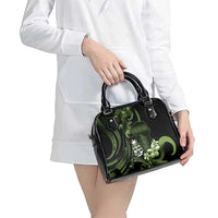 Green Hafa Adai Guam Shoulder Handbag Chamorro Latte Stone Hand With Plumeria