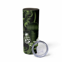 Green Hafa Adai Guam Skinny Tumbler Chamorro Latte Stone Hand With Plumeria LT14 - Polynesian Pride