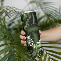 Green Hafa Adai Guam Skinny Tumbler Chamorro Latte Stone Hand With Plumeria LT14 - Polynesian Pride