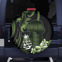 Green Hafa Adai Guam Spare Tire Cover Chamorro Latte Stone Hand With Plumeria