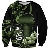 Green Hafa Adai Guam Sweatshirt Chamorro Latte Stone Hand With Plumeria LT14 Unisex Green - Polynesian Pride