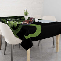 Green Hafa Adai Guam Tablecloth Chamorro Latte Stone Hand With Plumeria