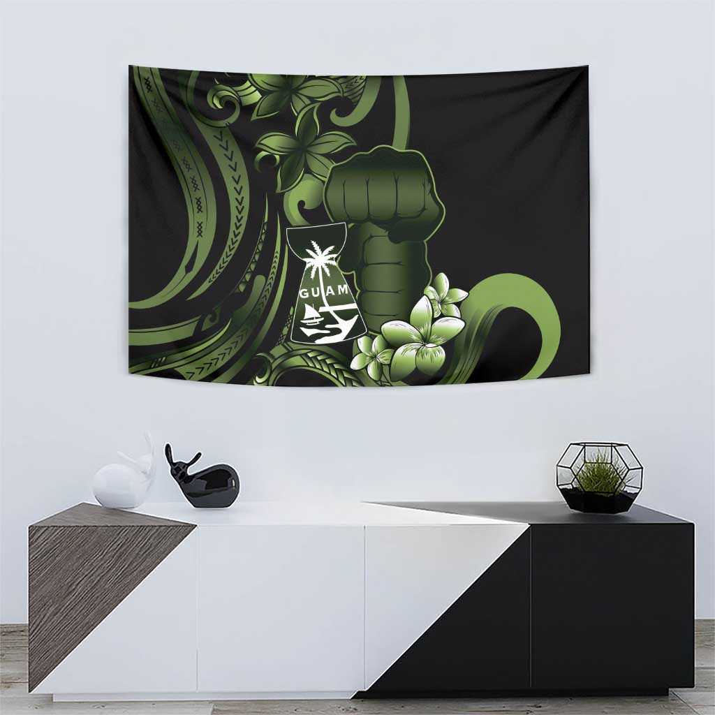 Green Hafa Adai Guam Tapestry Chamorro Latte Stone Hand With Plumeria