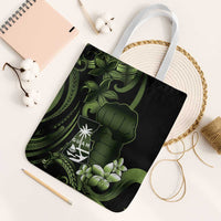 Green Hafa Adai Guam Tote Bag Chamorro Latte Stone Hand With Plumeria - Polynesian Pride