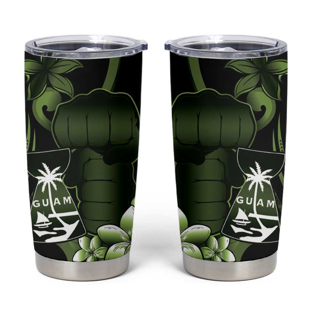 Green Hafa Adai Guam Tumbler Cup Chamorro Latte Stone Hand With Plumeria