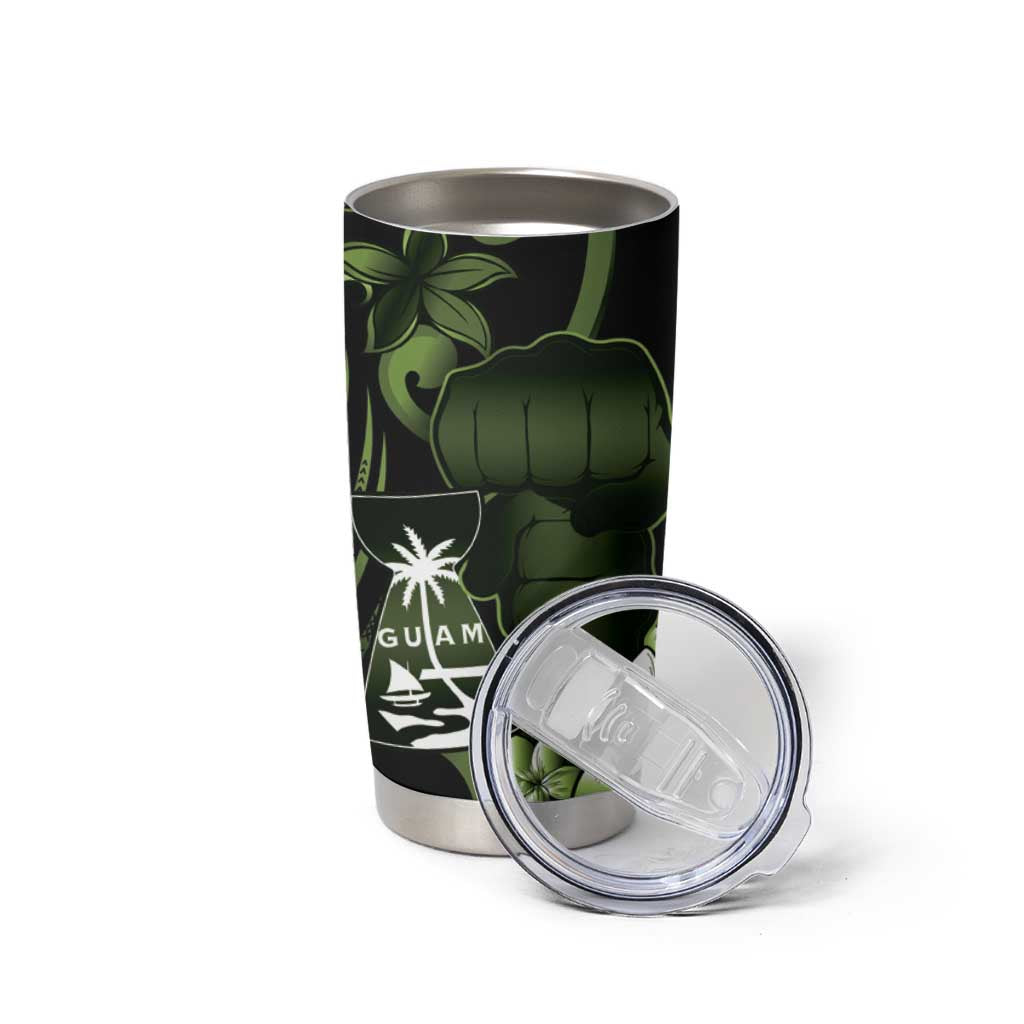 Green Hafa Adai Guam Tumbler Cup Chamorro Latte Stone Hand With Plumeria