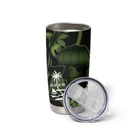 Green Hafa Adai Guam Tumbler Cup Chamorro Latte Stone Hand With Plumeria