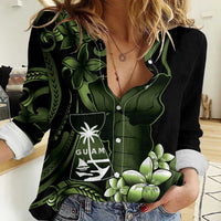 Green Hafa Adai Guam Women Casual Shirt Chamorro Latte Stone Hand With Plumeria LT14 Female Green - Polynesian Pride
