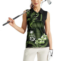Green Hafa Adai Guam Women Sleeveless Polo Shirt Chamorro Latte Stone Hand With Plumeria LT14 - Polynesian Pride