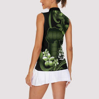 Green Hafa Adai Guam Women Sleeveless Polo Shirt Chamorro Latte Stone Hand With Plumeria LT14 - Polynesian Pride