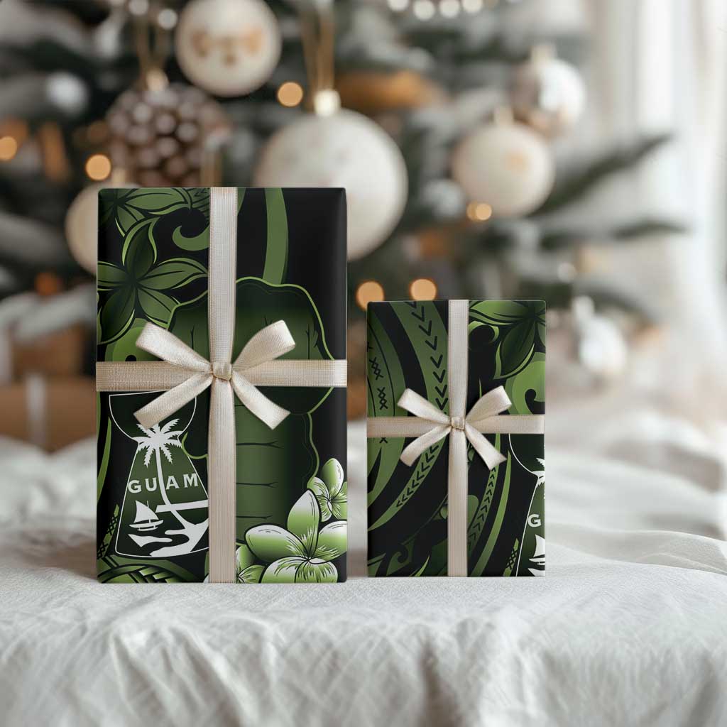 Green Hafa Adai Guam Wrapping Paper Chamorro Latte Stone Hand With Plumeria - Polynesian Pride