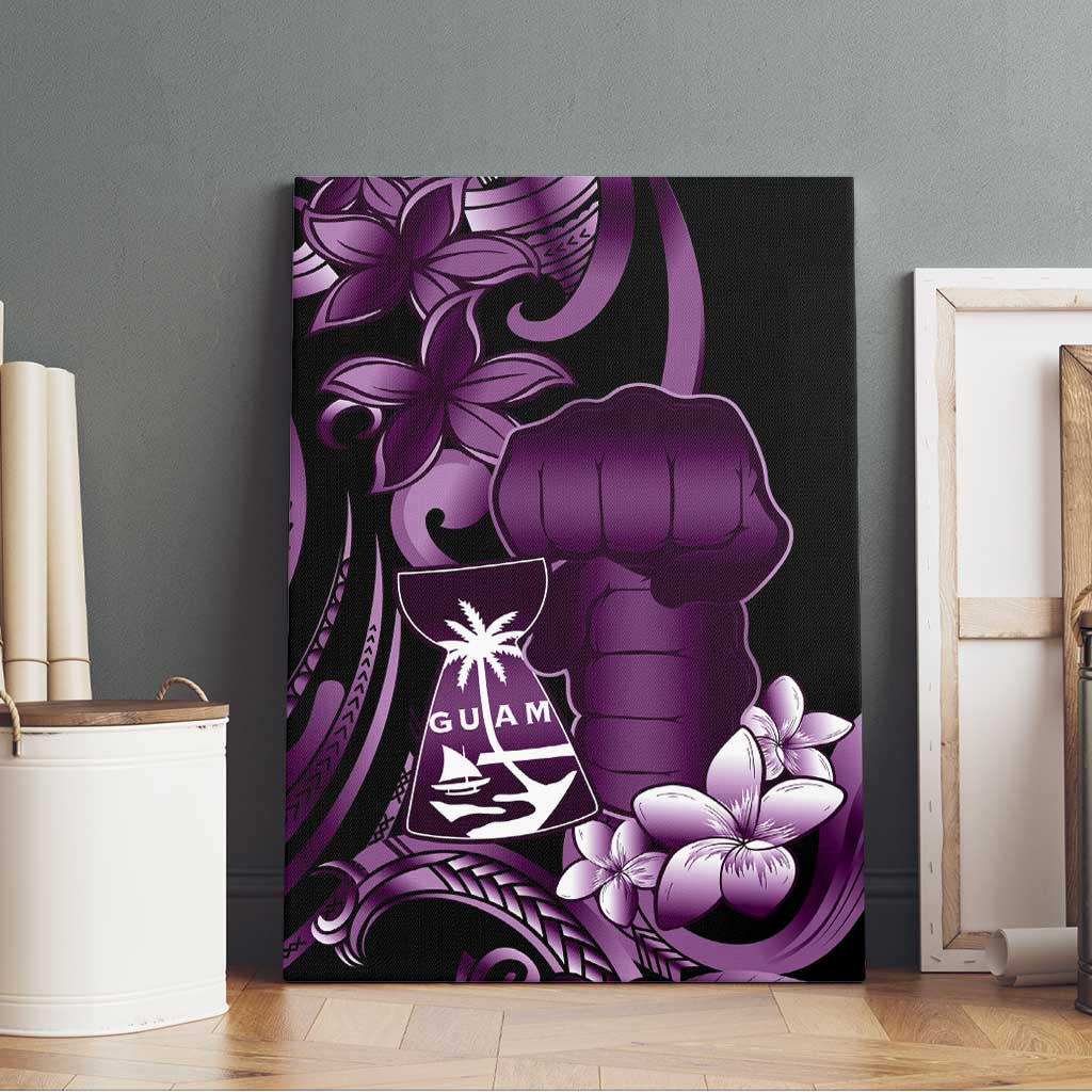Purple Hafa Adai Guam Canvas Wall Art Chamorro Latte Stone Hand With Plumeria