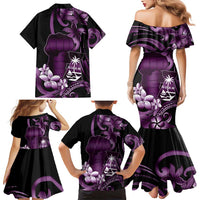 Purple Hafa Adai Guam Family Matching Mermaid Dress and Hawaiian Shirt Chamorro Latte Stone Hand With Plumeria LT14 - Polynesian Pride