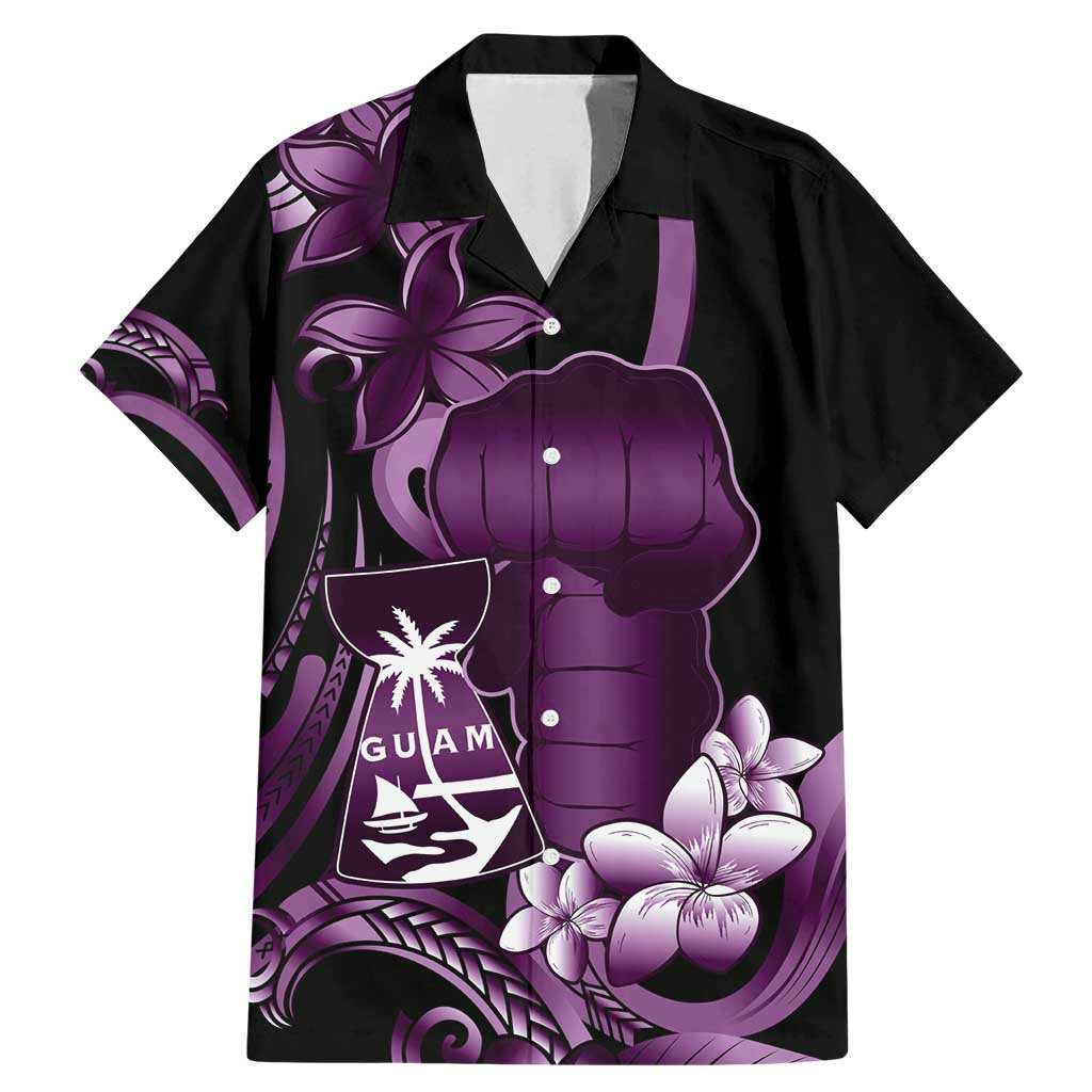 Purple Hafa Adai Guam Family Matching Mermaid Dress and Hawaiian Shirt Chamorro Latte Stone Hand With Plumeria LT14 Dad's Shirt - Short Sleeve Purple - Polynesian Pride