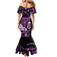 Purple Hafa Adai Guam Family Matching Mermaid Dress and Hawaiian Shirt Chamorro Latte Stone Hand With Plumeria LT14 - Polynesian Pride