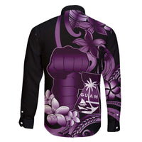 Purple Hafa Adai Guam Family Matching Off The Shoulder Long Sleeve Dress and Hawaiian Shirt Chamorro Latte Stone Hand With Plumeria LT14 - Polynesian Pride