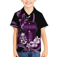 Purple Hafa Adai Guam Family Matching Off The Shoulder Long Sleeve Dress and Hawaiian Shirt Chamorro Latte Stone Hand With Plumeria LT14 Son's Shirt Purple - Polynesian Pride
