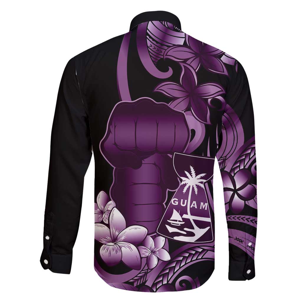 Purple Hafa Adai Guam Family Matching Off Shoulder Maxi Dress and Hawaiian Shirt Chamorro Latte Stone Hand With Plumeria LT14 - Polynesian Pride
