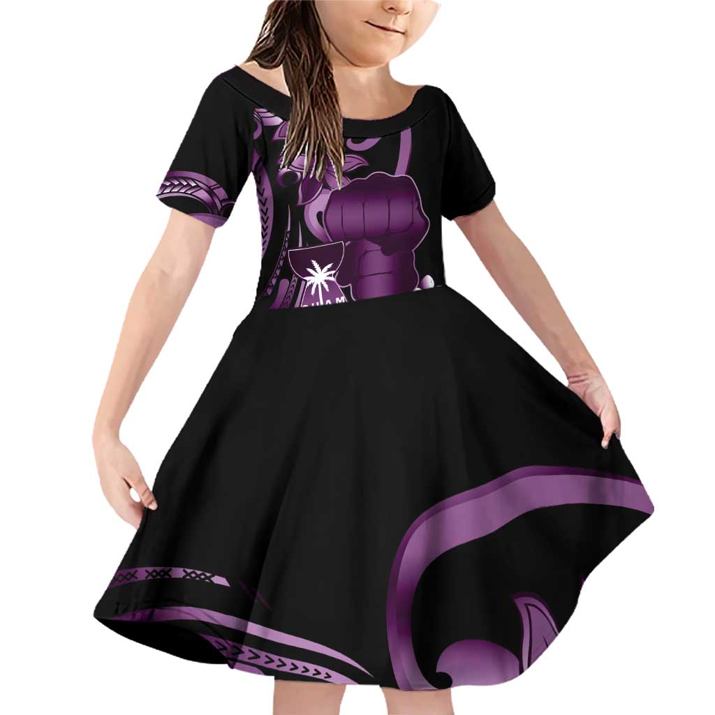 Purple Hafa Adai Guam Family Matching Off Shoulder Short Dress and Hawaiian Shirt Chamorro Latte Stone Hand With Plumeria LT14 Daughter's Dress Purple - Polynesian Pride