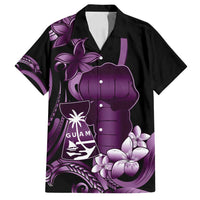 Purple Hafa Adai Guam Family Matching Off Shoulder Short Dress and Hawaiian Shirt Chamorro Latte Stone Hand With Plumeria LT14 Dad's Shirt - Short Sleeve Purple - Polynesian Pride